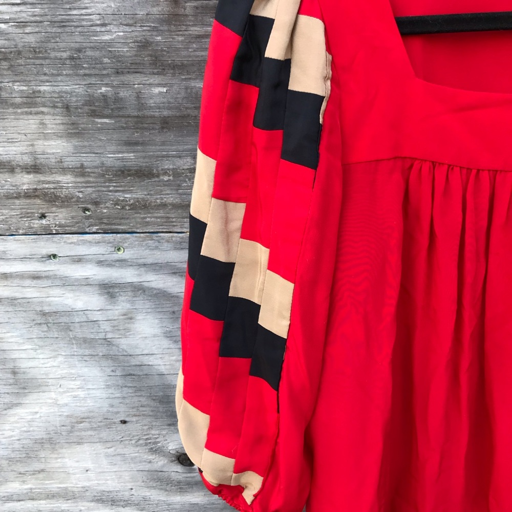 Anthropologie Corey Lynn Carter Red Silk Patchwork Mini dress - Picture 4 of 5